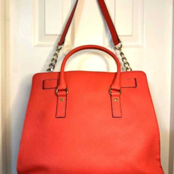 Michael Kors Red Large Hamilton Lock Tote Hobo Bag - Picture 2 of 14